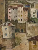 Leopold Hauer, Italian city, oil on hardboard; framed