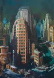 Paul Kirnig, City - future vision Danube Canal, 1923, oil on canvas; framed