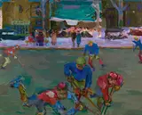 Felix Esterl, Ice hockey players, c. 1928, oil on canvas; framed