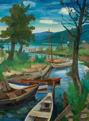 Rudolf Wacker, Bodenseelandschaft, 1928, oil on cardboard; framed