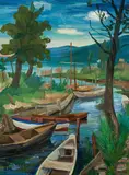 Rudolf Wacker, Bodenseelandschaft, 1928, oil on cardboard; framed