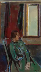 Joseph Floch, Seated woman in green dress, 1952, oil on canvas; framed