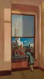 Joseph Floch, View through a skyscraper window, 1945, oil on canvas; framed