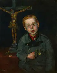Joseph Floch, Boy with crucifix (At his father's grave), 1920, oil on canvas; framed