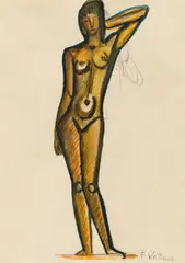 Fritz Wotruba, Standing female nude, c. 1941-1943, India ink, watercolour and pencil on paper; framed