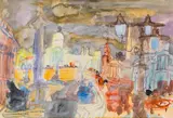 Kurt Moldovan, London, 1971, watercolour on paper; framed