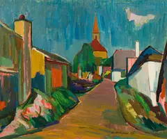 Karl Josef Gunsam, Niederösterreichische Landschaft, 1964, oil on wood panel; framed