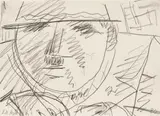 Werner Berg, Farmer with hat, 1980, pencil on paper; framed