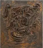 Otto Muehl, Materialbild, relief, mixed media on canvas, sand, plaster, oil, paper; unframed