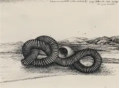 Synekdochetische Architektur (Strandstadt II) by Othmar Zechyr, 1973, India ink on paper; framed, sold Nov 2023