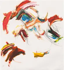 Doll head by Wolfgang Hollegha, 2023, Chromolithograph on laid paper, full-bleed printed, Velin d'Arches 300g/m2; framed, sold Nov 2023
