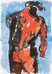 Nude by Markus Lüpertz, watercolour on paper; framed, sold Nov 2023