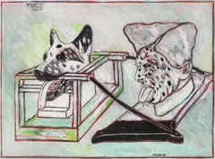 Doppelbrett by Peter Sengl, 1989, mixed media on hardboard; framed, offered Nov 2023