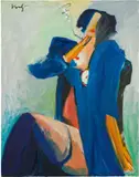 Alfred Kornberger, Sitting smoking nude, 1995, oil on canvas; framed