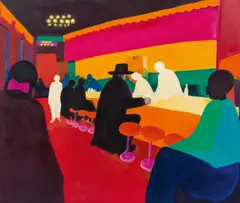 Robert Hammerstiel, Kaffee in Manhattan, 1988, oil on canvas; framed