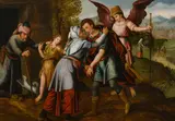Tobias and the angel by The Master of the Prodigal Son, oil on panel; parqueted; framed, sold Nov 2023