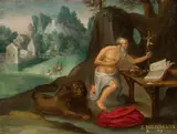 Paul Bril, Saint Jerome with the lion, oil on copper; framed