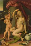 Bartholomäus Spranger, Venus and Amor, oil on copper; framed