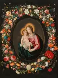 Jan Brueghel the Younger, Madonna with the Infant Jesus in a floral wreath