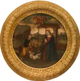 Jacopo da Sellaio, The holy family, oil on panel; parqueted; framed