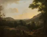 Michael Wutky, Italian landscape with view of Tivoli and figural staffage, oil on canvas; framed