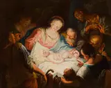 Michelangelo Unterberger, Adoration of the shepherds, oil on canvas; framed