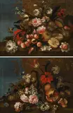 Franz Werner Tamm, Floral still life with fruits (counterparts), oil on panel; framed