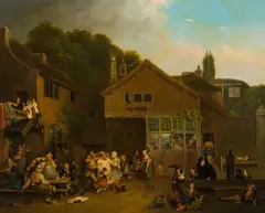 David Wilkie, The village festival, oil on copper; framed