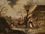 Wie een varken is, moet in het kot" (The drunkard pushed into the pigsty) by Pieter Brueghel the Younger, oil on panel; parqueted; framed, sold Nov 2023