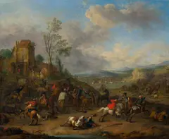 Joseph van Bredael, Battle of the horsemen, oil on copper; framed