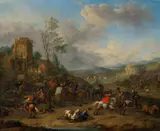 Joseph van Bredael, Battle of the horsemen, oil on copper; framed