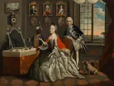 Prince George William of Hesse-Darmstadt (1722-1782) and his sister Caroline Louise of Hesse-Darmstadt (1723-1783) in a splendid interior by Johann Christian Fiedler, c. 1750, oil on canvas; framed, sold Nov 2023