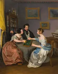 Josef Danhauser, A game of backgammon, oil on panel; framed