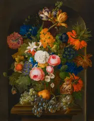 Franz Xaver Petter, Floral still life with fruits and bird's nest, 1820, oil on panel; framed