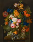 Franz Xaver Petter, Floral still life with fruits and bird's nest