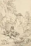 Friedrich Gauermann, A vixen with her offspring over a wild duck, c. 1839/40, pen in black over pencil on paper; framed