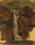 Waterfall (nature study) by Friedrich Gauermann, oil on paper; framed, sold Nov 2023