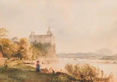 Rudolf von Alt, View on Schloss Persenbeug and Ybbs on the Danube, 1845, watercolour on paper; framed