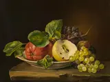 Franz Xaver Petter, Still life with apples, grapes and walnut, 1849, oil on canvas; framed