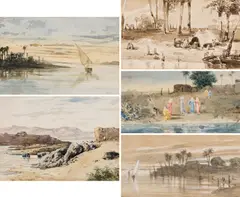 Egyptian views (5 sheets) by Leopold Carl Müller, c. 1880/81, watercolour on paper; framed, sold Nov 2023