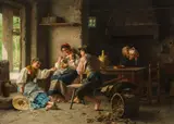 Giovanni Battista Torriglia, Italian family in a parlour, oil on canvas; framed