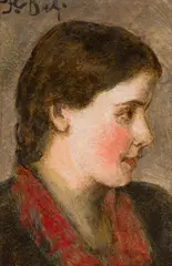 Franz Defregger, Girl from Tyrol, oil on cardboard; framed