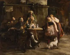 Franz Defregger, Peasants playing music in the parlour (study), c. 1890, oil on canvas; framed