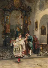Johann Hamza, After the baptism, oil on panel; framed