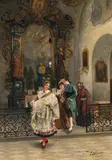 Johann Hamza, After the baptism, oil on panel; framed