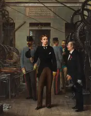 Rudolf Hausleitner, Crown Prince Rudolf visits the Vienna Screw and Rivet Factory, 1877, oil on canvas; framed