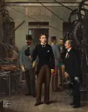 Rudolf Hausleitner, Crown Prince Rudolf visits the Vienna Screw and Rivet Factory, 1877, oil on canvas; framed