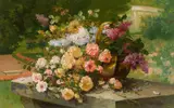Large floral still life with roses and lilacs by Eugène Henri Cauchois, oil on canvas; framed, offered Nov 2023