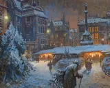 Georg Janny, Christmas market at Am Hof square in Vienna, mixed media on cardboard; framed
