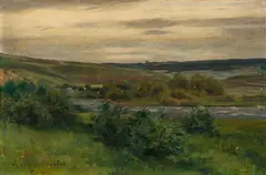 At Chrudimka in the evening by František Kaván, c. 1890, oil on bristol board; framed, sold Nov 2023